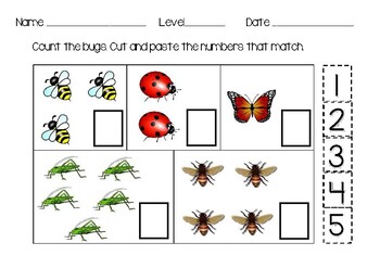 bugs themed cut and paste counting activity for preschool