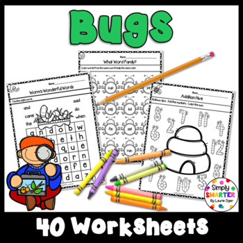 Preview of Bug and Insect Themed Kindergarten Math and Literacy Worksheets and Activities