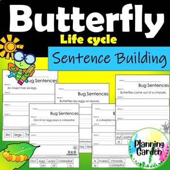 Preview of Butterfly Life Cycle Sentence Building {butterfly, bugs, insect, life cycle}