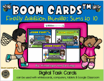 Preview of Bugs and Insects: Firefly Addition Bundle Sums to 10 - Boom Card