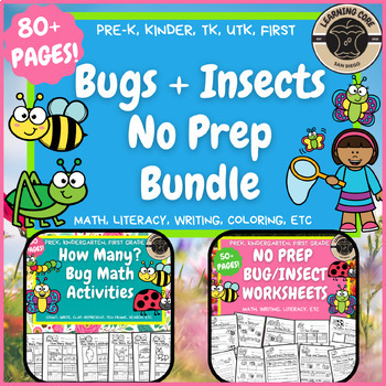 Preview of Bugs and Insects No Prep Worksheet Bundle - PreK Kindergarten First TK UTK