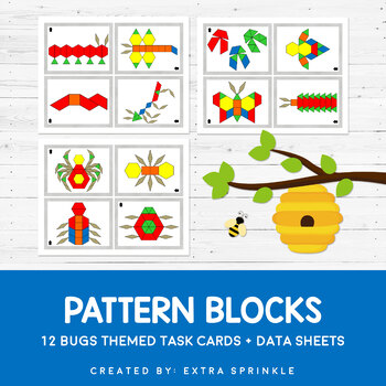 Preview of Bugs and Insects Pattern Blocks Task Cards and Data Sheets
