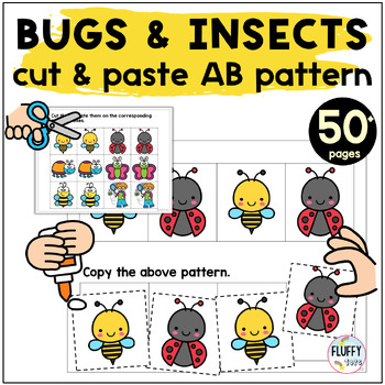 Preview of Bug and Insect AB Patterns Cut and Paste Worksheets for Preschool Printable