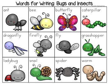 Preview of Bugs and Insects Word List - Writing Center