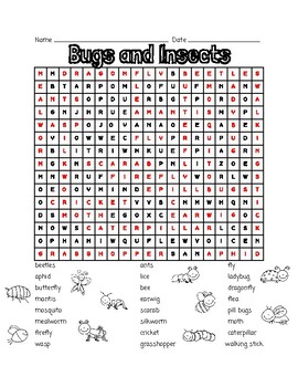 Bugs and Insects Word Search by Learning is Lots of Fun | TPT