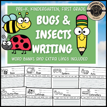 Preview of Bugs and Insects Writing Worksheets Spring Writing PreK Kindergarten First TK