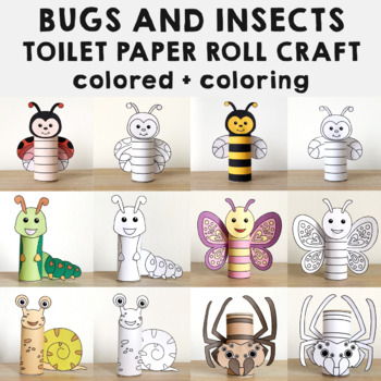 Preview of Bugs and Insects toilet paper roll craft Printable spring Coloring Activity