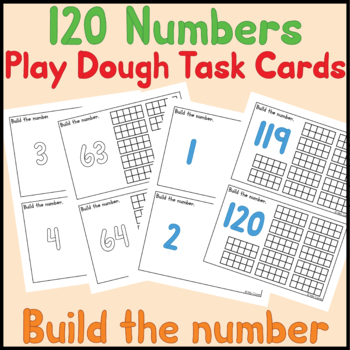 Preview of Build 120 Numbers | Play Dough Font | Tens Frame | Task Cards