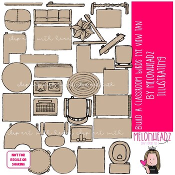 Build A Classroom Birds eye clipart digi stamps TAN Melonheadz Clipart