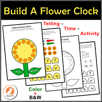 Preview of Build A Flower Clock Activity ( Color + Black & white )
