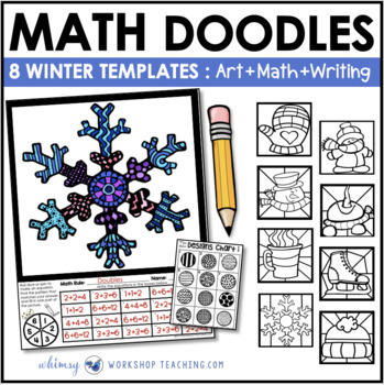 Preview of Math Doodles WINTER Themed Math Integrated Art Writing Activities
