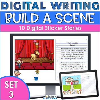 Preview of Build A Scene Digital Writing Prompts Virtual Snow Day eLearning Sticker Stories