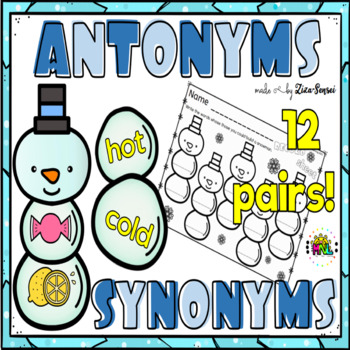 Preview of Build A Snowman Opposites Antonyms Synonyms Activity