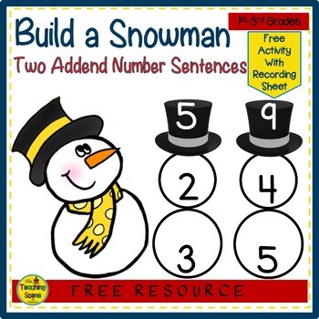 Preview of Build A Snowmen 2 Addend 0-10 Addition & Subtraction Number Sentence {FREE}