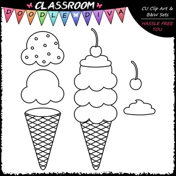 build an ice cream cone clip art b w set by classroom doodle diva