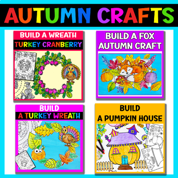 Preview of Build Autumn Thanksgiving Easy Paper Craft Templates Bundle: Turkey, Pumpkin Fox