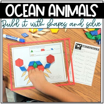 Preview of Build It With Shapes and Solve! Ocean Animals Pattern Block Puzzles