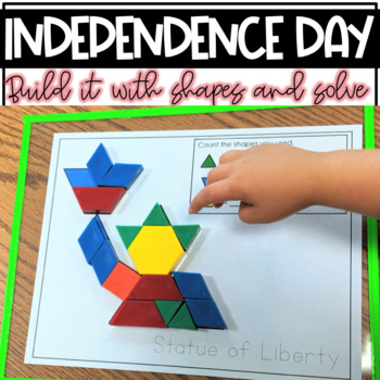Preview of Build It With Shapes and Solve! Patriotic Pattern Block Puzzles | July 4th