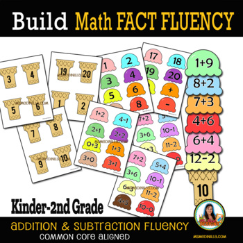 Preview of Build Math Fact Fluency,  Fact Families of 1 to 20, Center Group Work Icecream