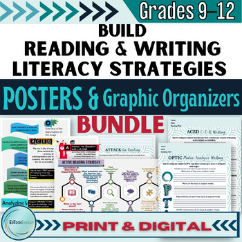 Preview of HS Literacy Reading & Writing Strategies Posters w/ Graphic Organizers BUNDLE