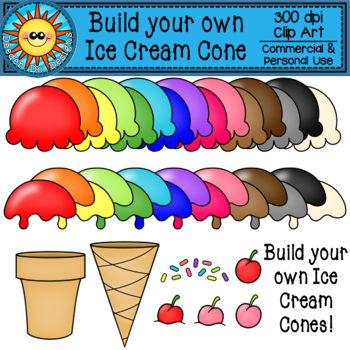 120 Ice Cream Clipart, Build Your Own Ice Cream Cone Clip Art Set