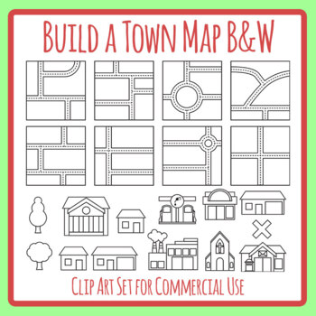 Build Your Own Town Map Diy Bw Geography Mapping Clip Art Commercial Use
