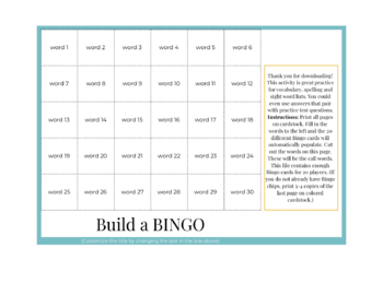 Preview of Build a BINGO (Editable)