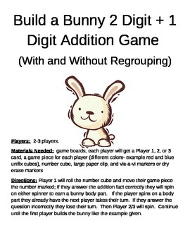 Preview of Build a Bunny 2 Digit + 1 Digit Addition Game With and Without Regrouping