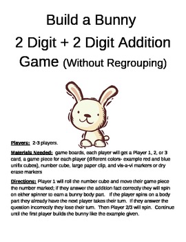 Preview of Build a Bunny 2 Digit Addition Without Regrouping Game