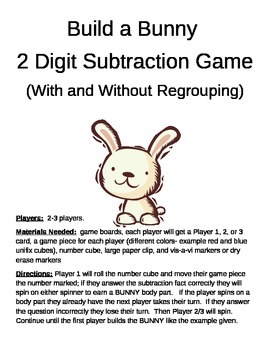 Preview of Build a Bunny 2 Digit Subtraction With and Without Regrouping Game