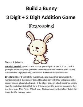 Preview of Build a Bunny 3 + 2 Digit Addition Regrouping Game