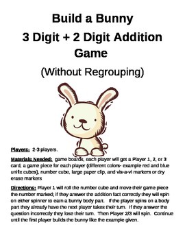 Preview of Build a Bunny 3 + 2 Digit Addition Without Regrouping Game