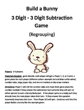 Preview of Build a Bunny 3 - 3 Digit Subtraction Regrouping Game