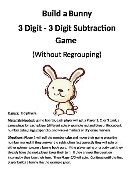Preview of Build a Bunny 3 - 3 Digit Subtraction Without Regrouping Game