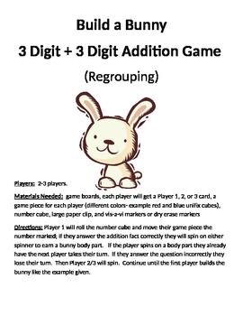 Preview of Build a Bunny 3 Digit + 3 Digit Addition Regrouping Game