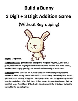 Preview of Build a Bunny 3 Digit + 3 Digit Addition Without Regrouping Game