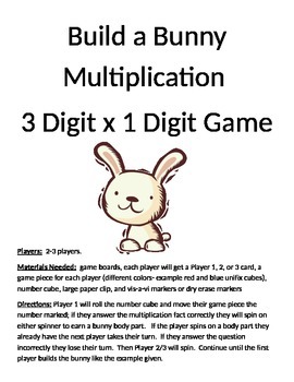 Preview of Build a Bunny 3 Digit x 1 Digit Multiplication Game