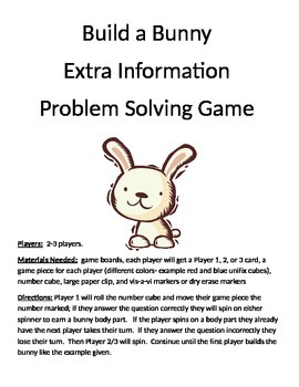 Preview of Build a Bunny Addition Extra Information Word Problems (1 digit + 1 digit)