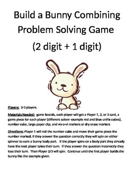 Preview of Build a Bunny Combining Word Problems (2 digit + 1 digit)