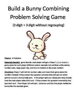 Preview of Build a Bunny Combining Word Problems (3 digit + 3 digit without regrouping)