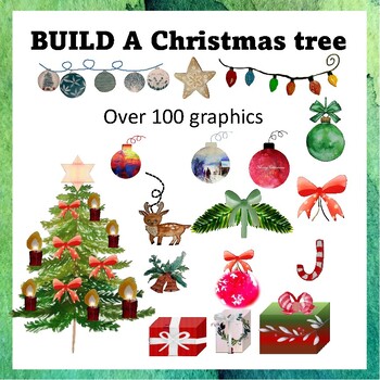 Preview of Build a Christmas Tree Watercolour Holiday ClipArt {Christmas Clip Art}