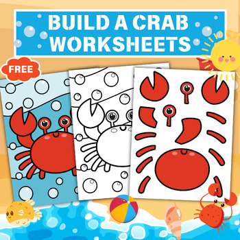 Preview of Build a Crab | Color, Cut and Paste Worksheets | Summer Crafts and Activities