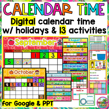 Preview of Build a Digital Calendar Time with Holidays, Time, Counting, Weather Activities