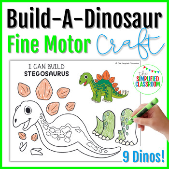 Preview of Build a Dinosaur Craft Color Cut and Paste Fine Motor Activity with Dinos