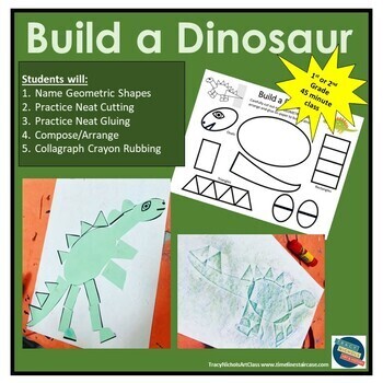 Preview of Build a Dinosaur Template Shape & Collagraph Lesson (Grades 1-2)