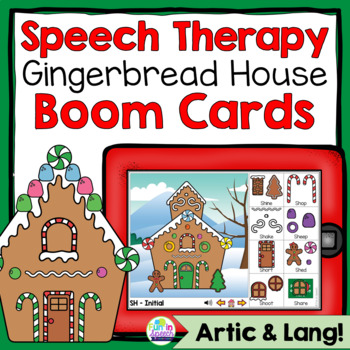 Preview of Christmas Speech Therapy Build a Gingerbread House Boom Cards