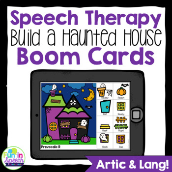 Preview of Build a Haunted House Halloween Boom Cards for Speech Therapy