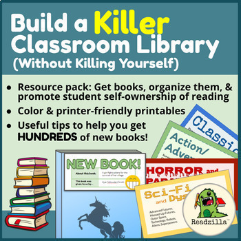 Preview of Build a Killer Classroom Library: How I got 1000+ books (plus signs, resources)