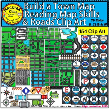 Preview of Build a Town Map - Reading Map Skills & Roads Clip Art