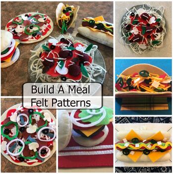 Preview of Build a Meal Felt Patterns-5 Meals and a Take Out Bag- Beginning Sewing Project